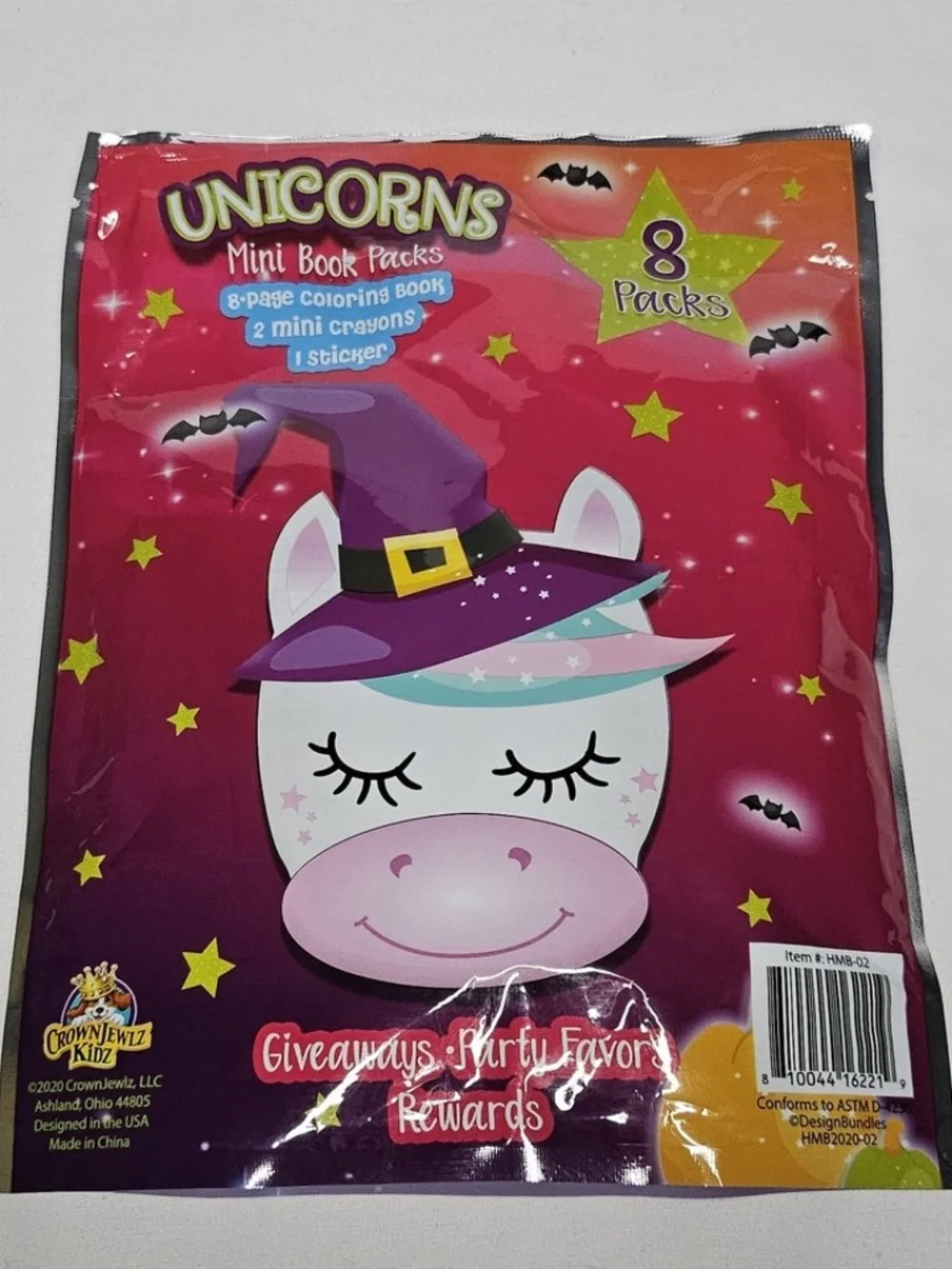 New CrownJewlz Unicorns 8 Mini Book Packs Halloween Treat Party Favors Coloring